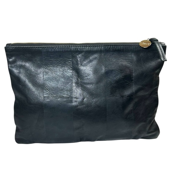Clare V. - Women’s Flat Leather Clutch Handbag, Stripe Zippered - One Size Black - Picture 4 of 10